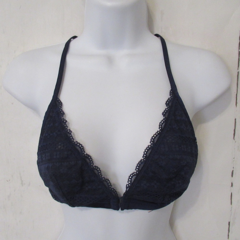 Victorias Secret Bra M Bralette Blue Lace Racerback Wireless Front Closure